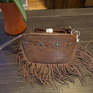 Jessica Simpson leather Brown Fringe Women Bag
